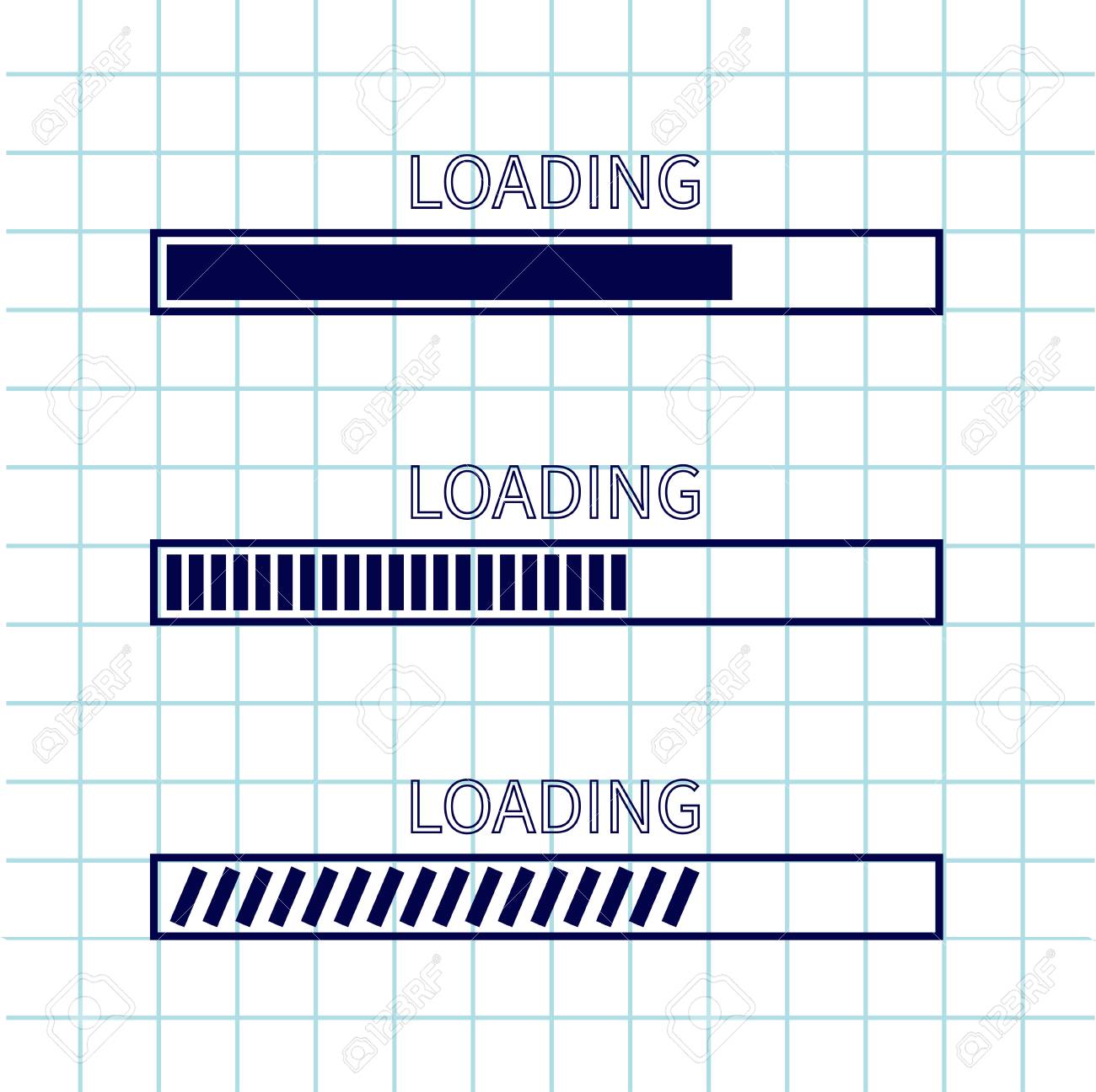 ロードの進行状況のステータス バー アイコンを設定します Web デザイン アプリ ダウンロード タイマー お手本の白い背景の空白のシートを乗します ノートブック紙テクスチャ セルはフラット トレンディな要素です ベクトル図のイラスト素材 ベクタ Image