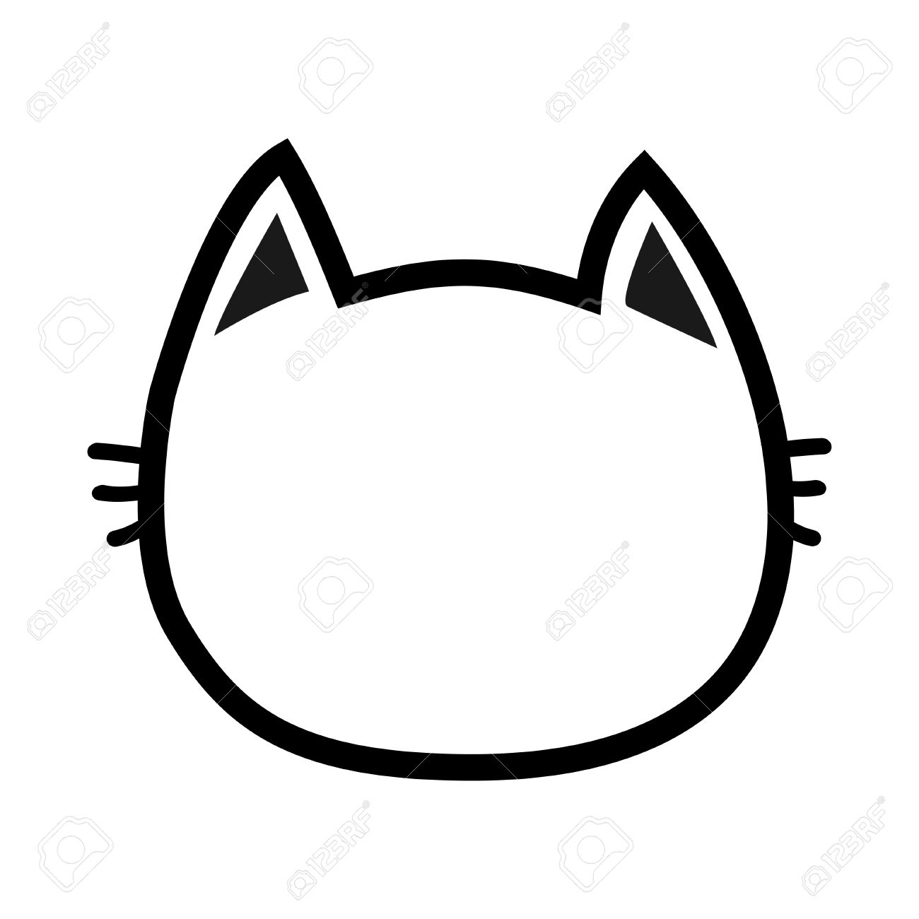 Icone De Silhouette Contour Tete De Chat Noir Pictogramme De Ligne Personnage De Dessin Anime Drole Mignon Kitty Chaton Moustache Modele Vide Collection De Bebe Animal De Compagnie Fond Blanc Isole Design