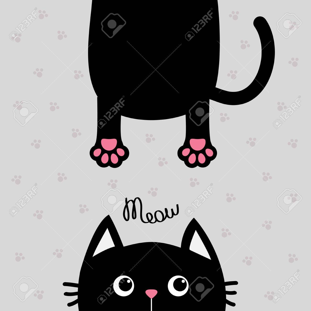 gato preto silhueta engraçada da cara texto meow corpo de gordura