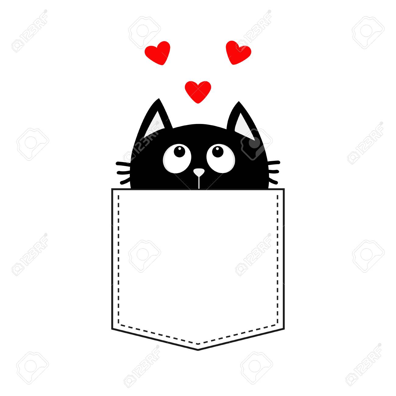 Black White contour Cat head couple family icon. Red heart. Cute funny  cartoon character. Word love Valentines day Greeting card. Kitty Whisker  Baby pet collection background. Isolated. Flat design. Stock Vector