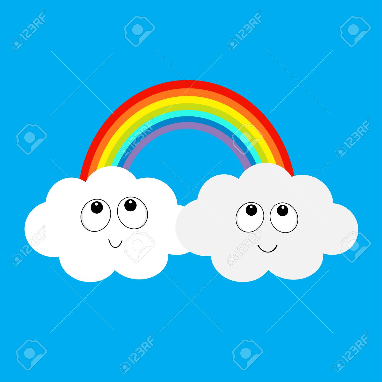 picture Plano De Fundo Azul Ceu arco iris e duas nuvens no ceu cara sorridente feliz personagem de desenho animado bonito dash line cloudshape twins cartao de amor simbolo de