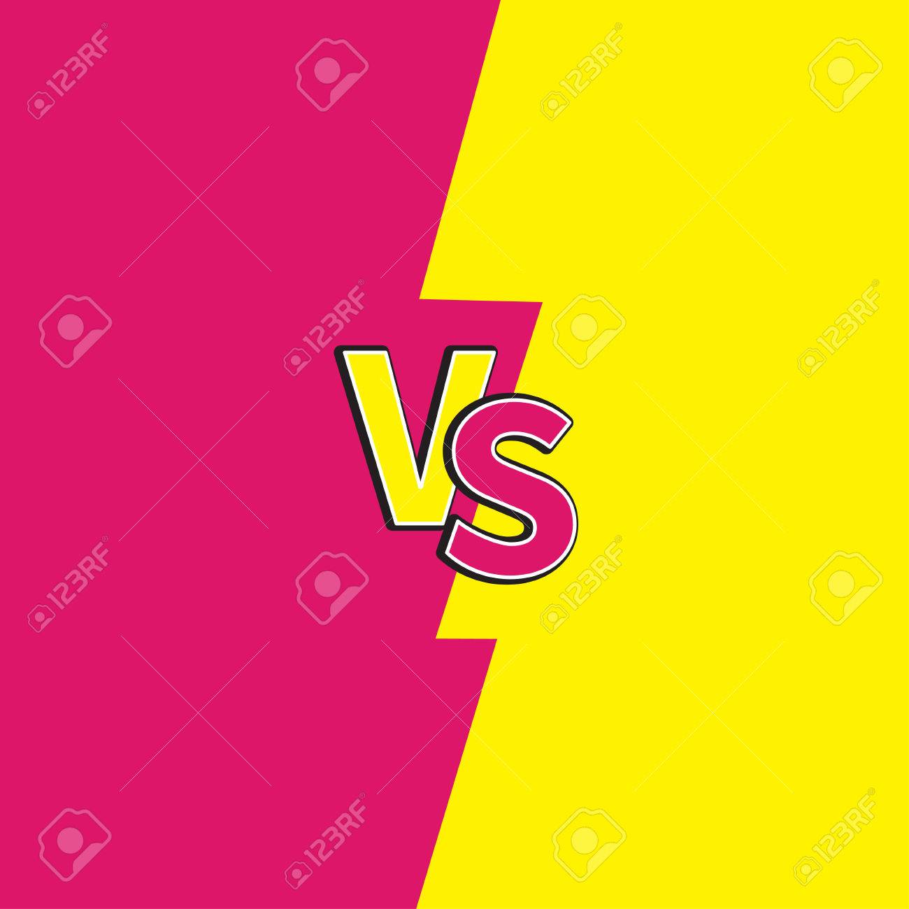 文字または対の戦い対競争を戦います かわいい漫画のスタイル 黄色 ピンクの背景のテンプレート フラットなデザイン ベクトル図 のイラスト素材 ベクタ Image