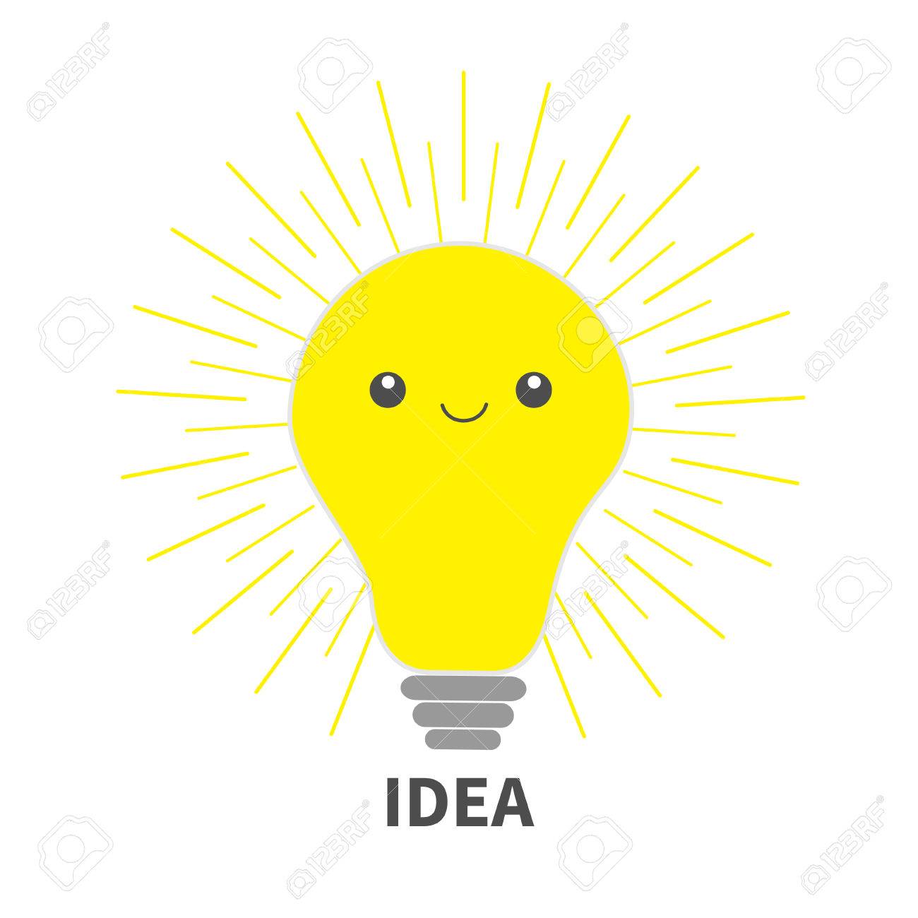 idea light bulb icon with happy face shining line round effect