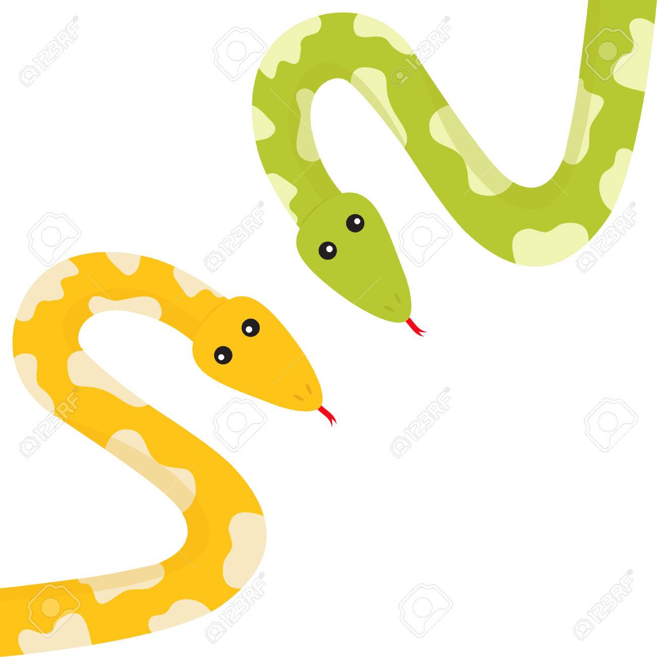 黄色緑パイソン蛇舌でセット 黄金の蛇をクロールとスポット かわいい漫画のキャラクター フラットなデザイン 白い背景 分離されました ベクトル図のイラスト素材 ベクタ Image 6187