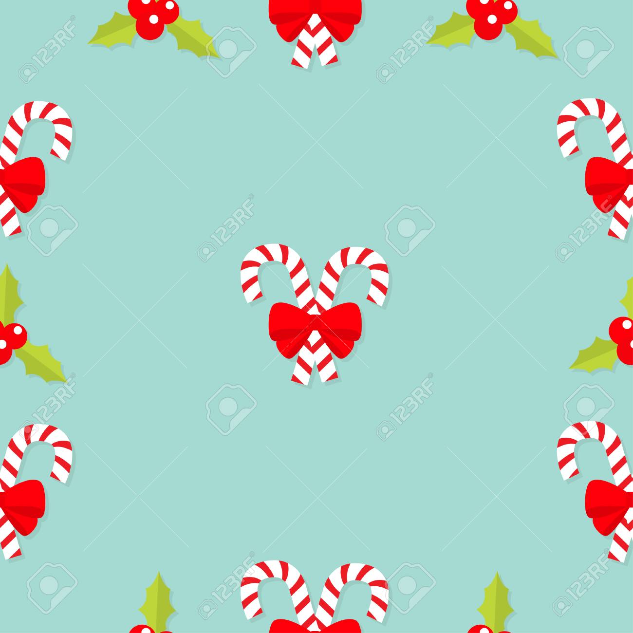 The three main Christmas symbols are mistletoe, holly and striped mint cane-shaped candy The three main Christmas symbols are mistletoe, holly and striped mint cane-shaped candy