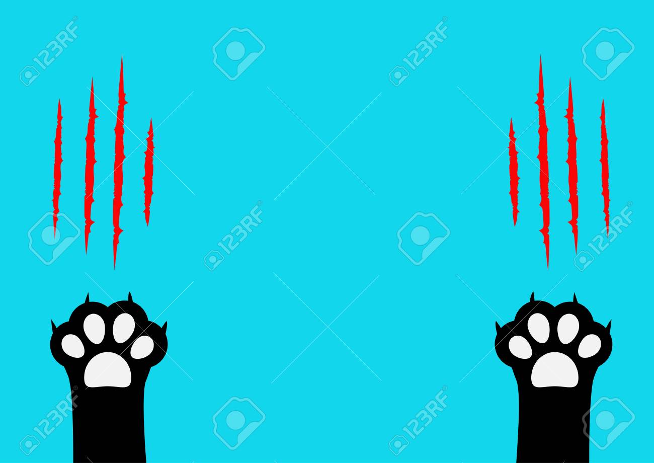 Ensemble De Griffes De Griffe De Chat Pied De Jambe Imprime Patte Noire Sanglant Griffes Animal Rouge Scratch Gratter Piste Silhouette De Partie De Corps De Personnage De Dessin Anime Mignon Collection