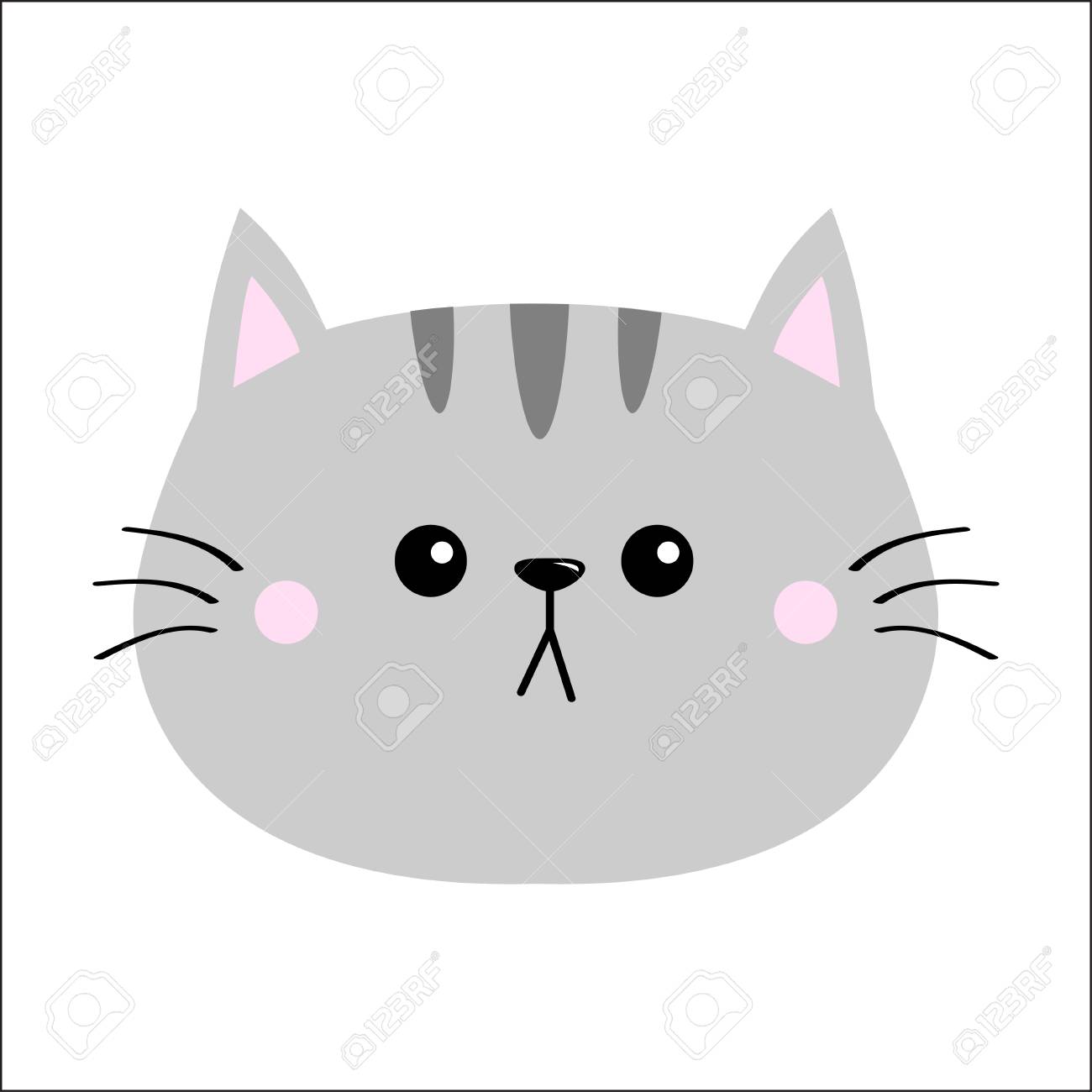 Gray Cat Sad Head Face Silhouette Icon. Cute Cartoon Kitty Character.  Kawaii Animal. Funny Baby Kitten With Eyes, Mustaches Love Greeting Card  Flat Design White Background Isolated Vector Illustration Royalty Free SVG,