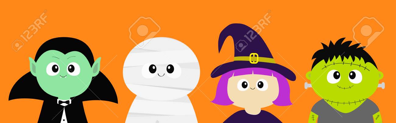 Happy Halloween. Vampire count Dracula, Mummy, whitch hat, zombie round face head body icon set. Cute cartoon funny spooky baby character. Greeting card. Flat design Orange background. Vector - 109719844 Happy Halloween. Vampire count Dracula, Mummy, whitch hat, zombie round face head body icon set. Cute cartoon funny spooky baby character. Greeting card. Flat design Orange background. Vector - 109719844