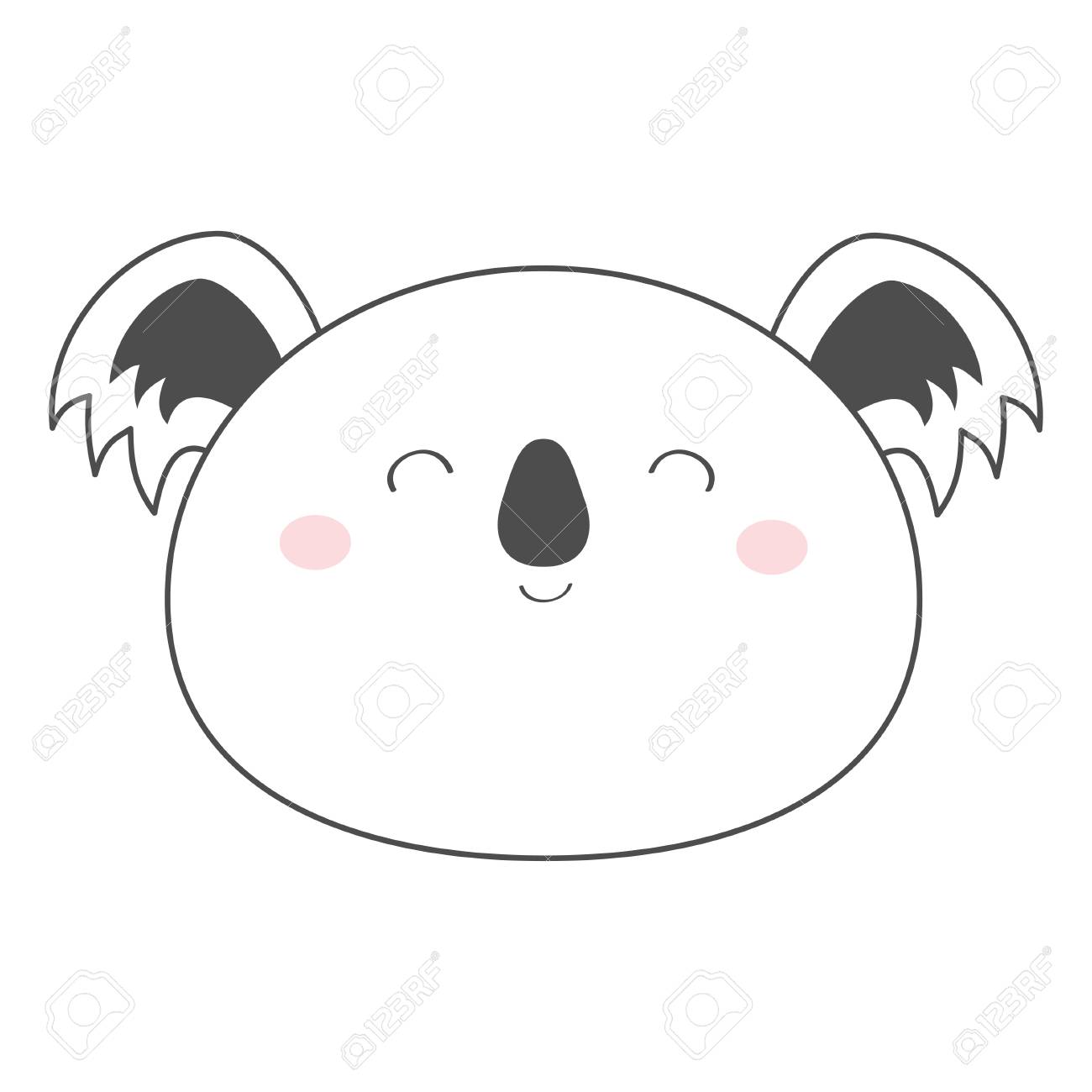 Koala Bear Round Face Head Sketch Line Icon Kawaii Animal Cute