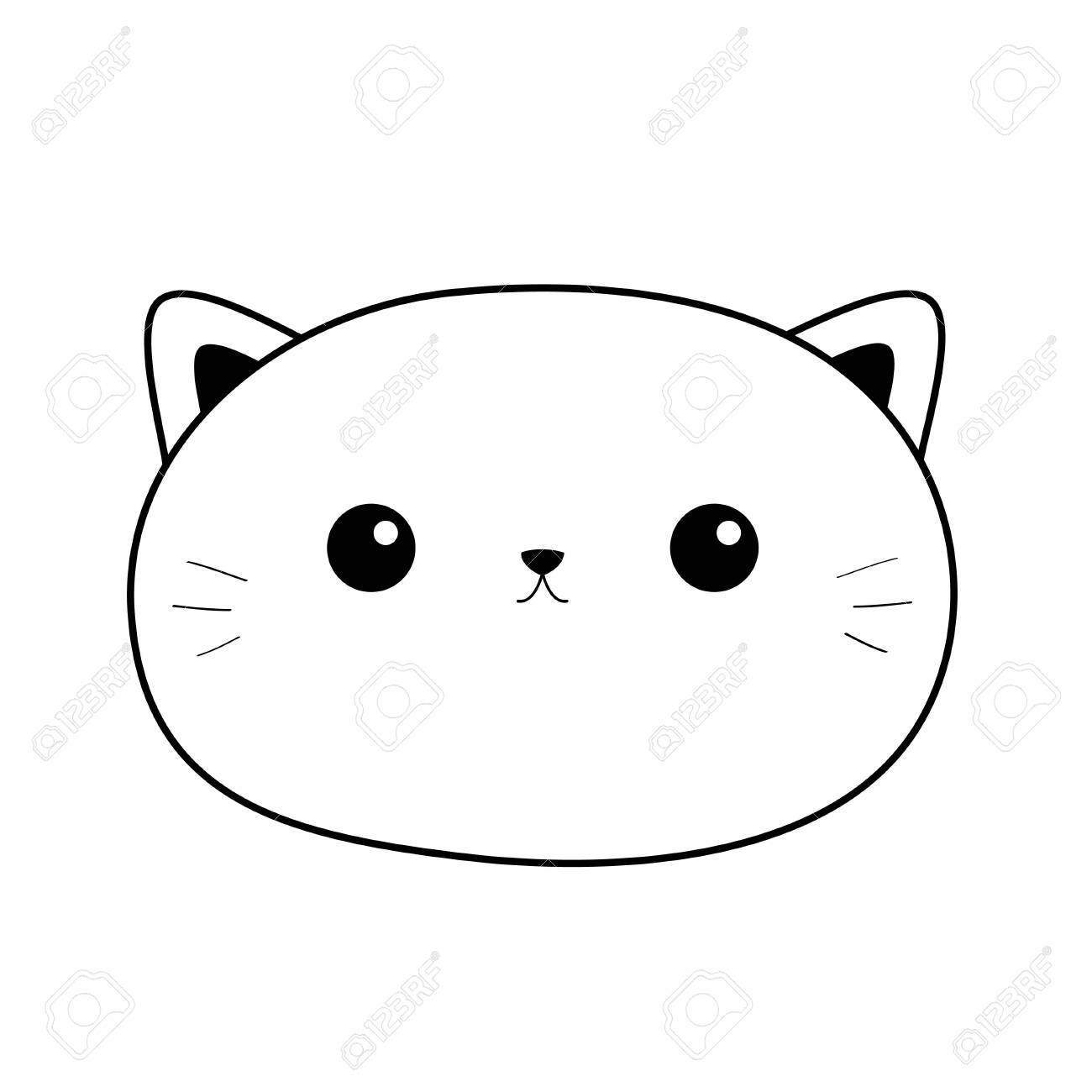 Black cat head face contour silhouette line icon. Cute cartoon character. I love  cats heart Text lettering. Kitty kitten whisker Baby pet Yellow background.  Isolated Flat design Stock Vector