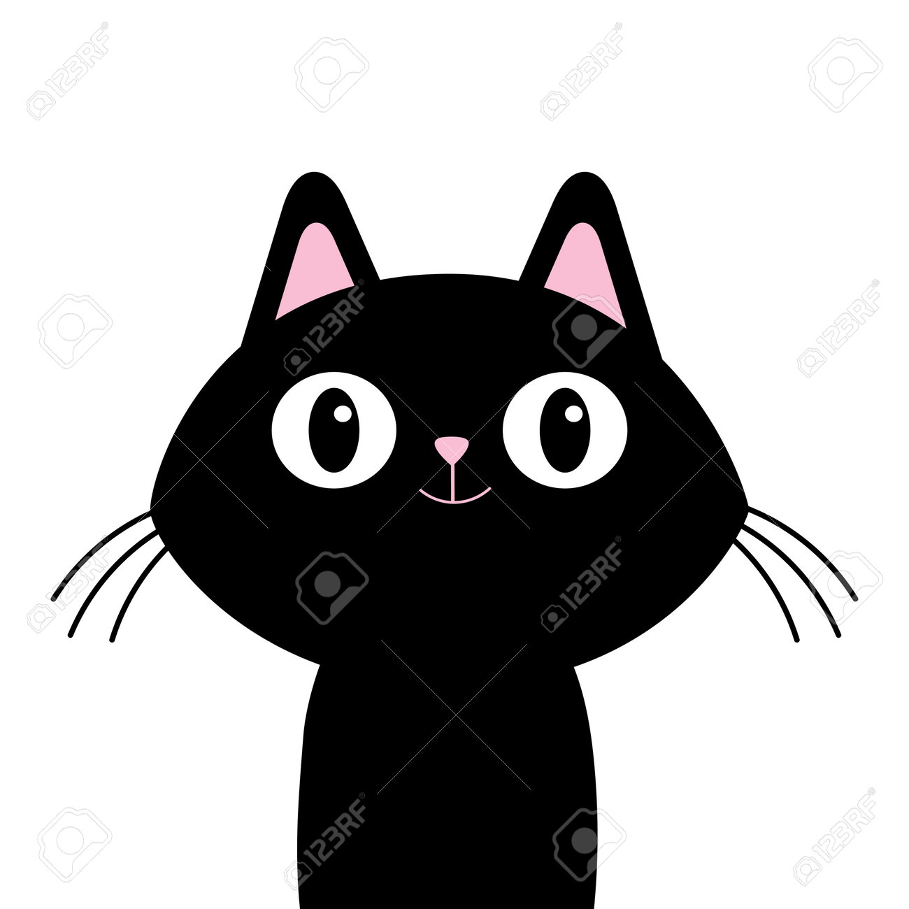 Black Cat Smiling Face Head Silhouette Icon. Funny Kitten. Surprised Kawaii  Doodle Animal. Cute Cartoon Funny Baby Character. Pet Collection. Sticker  Print. Flat Design. White Background. Vector Клипарты, SVG, векторы, и Набор