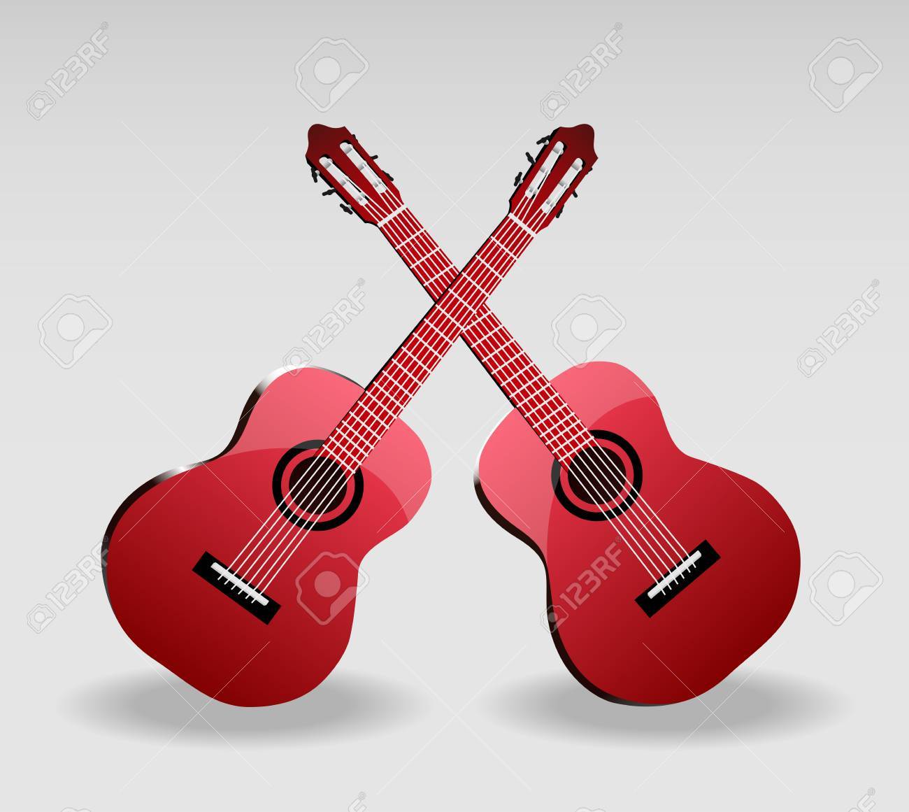 明るい背景の 2 つの古典的な赤いギターの詳細なベクトル イラスト のイラスト素材 ベクタ Image
