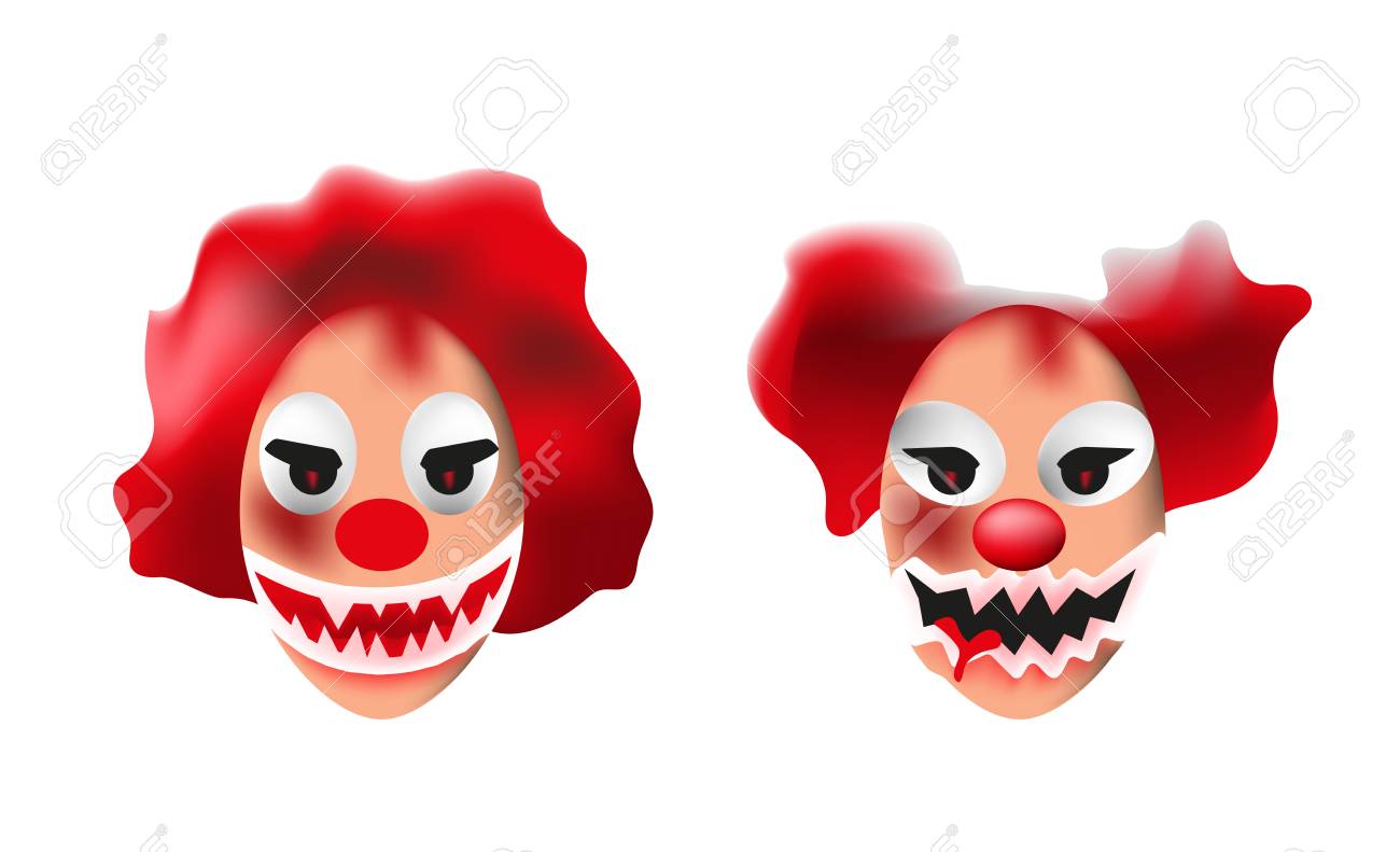Set Of Scary Clown Masks On White Background Vector Illustration