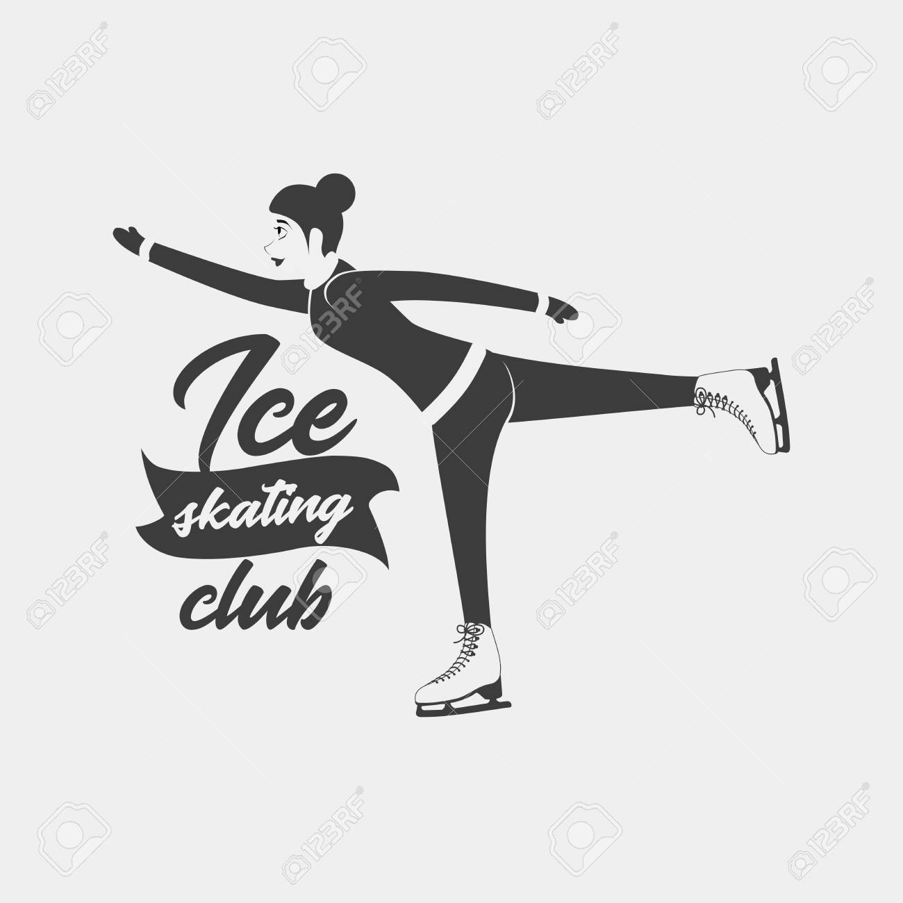 logo with a woman moving on ice skates monochrome badge template