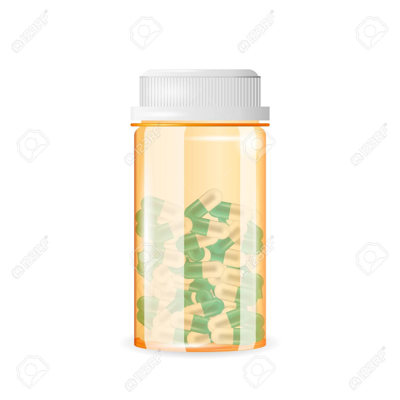 カプセル形の錠剤の閉じた薬瓶 リアルなベクター イラストです 薬 処方箋 薬瓶の白い背景で隔離の錠剤 のイラスト素材 ベクタ Image