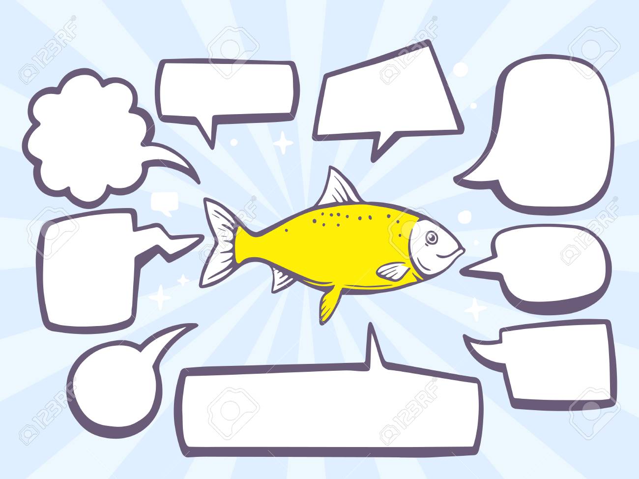 ベクトル漫画吹き出し青の背景に魚のイラスト ラインの Web サイト 広告 バナー ポスター 掲示板やプリントのアート デザイン のイラスト素材 ベクタ Image