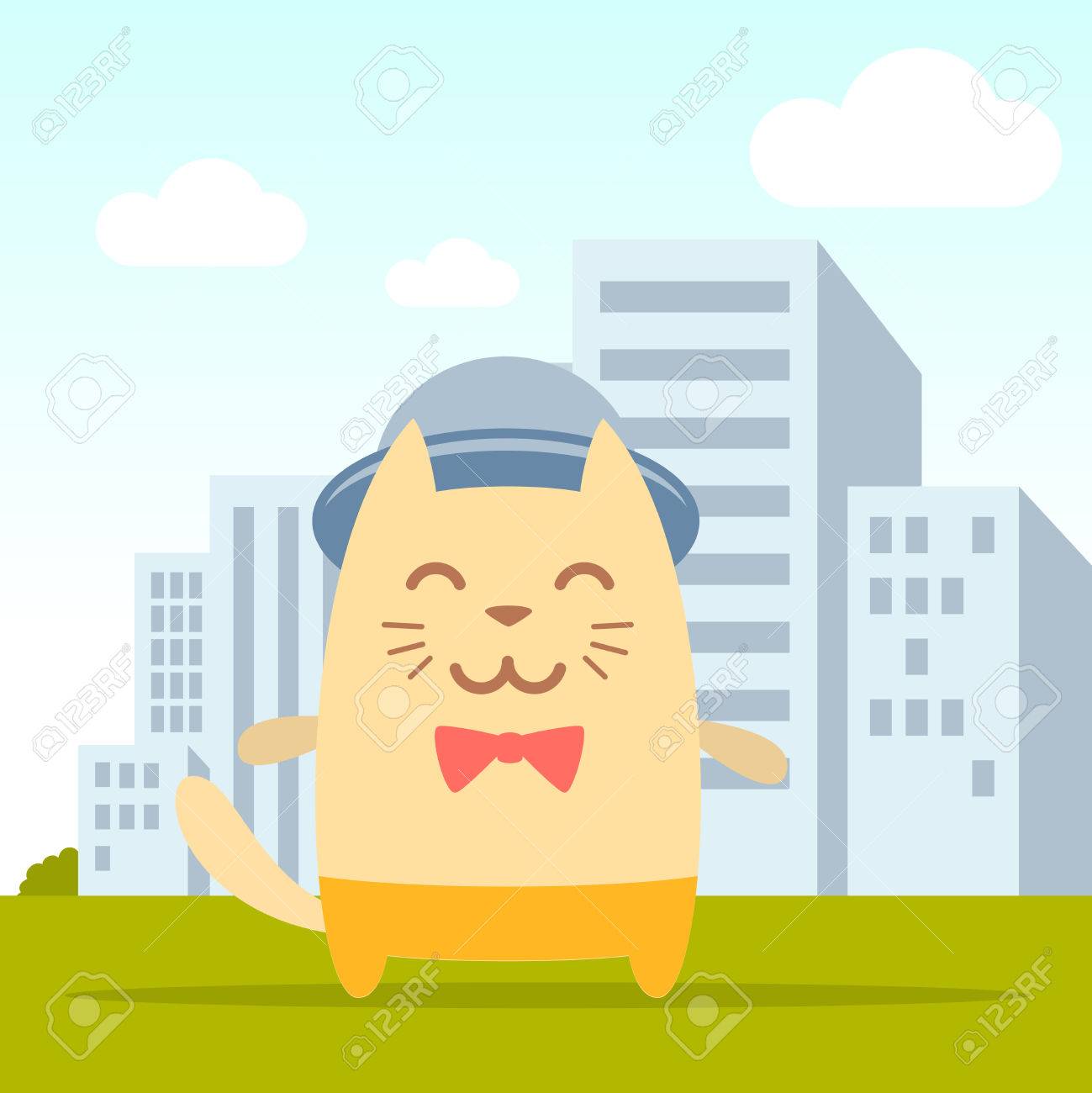 Musicien Du Personnage En Costume Chapeau Et Noeud Papillon Plat Colore Chat Male Se Dresse Sur La Rue Dehors De La Ville Clip Art Libres De Droits Vecteurs Et Illustration Image