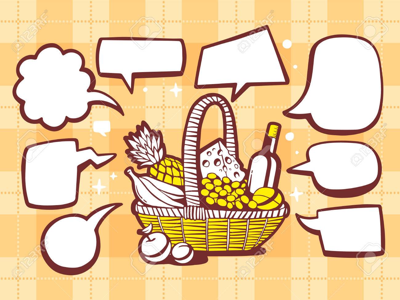 黄色のパターンの背景に吹き出しコミック食品バスケットのベクトル イラスト Web サイト 広告 バナー ポスター ボード 印刷ラインのアート デザイン のイラスト素材 ベクタ Image 黄色のパターンの背景に吹き出しコミック食品バスケットのベクトル イラスト Web サイト 広告 バナー ポスター ボード 印刷ラインのアート デザイン のイラスト素材 ベクタ Image
