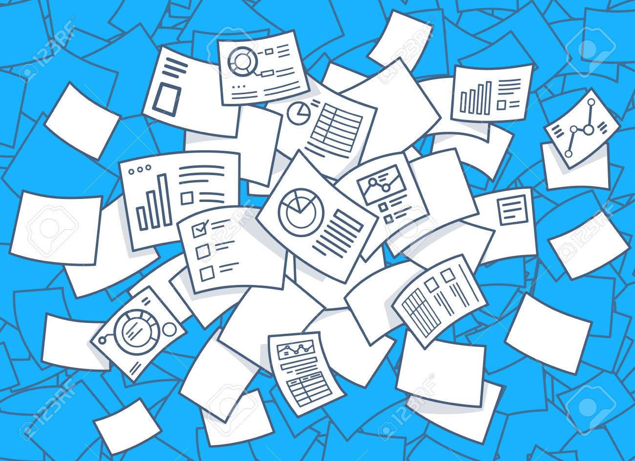 Vector illustration of set of flying financial documents with diagrams on a blue background. Hand draw line art design for web, site, advertising, banner, poster, board and print. - 39548549 Vector illustration of set of flying financial documents with diagrams on a blue background. Hand draw line art design for web, site, advertising, banner, poster, board and print. - 39548549