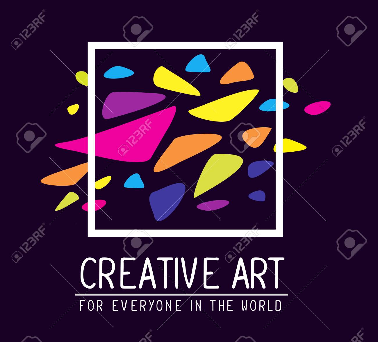 カラフルなスポット 暗い紫色の背景上のテキストとシンプルな白い正方形フレームのベクター イラストです Web サイト 広告 バナー ポスター チラシ パンフレット ボード カード 紙の印刷のアート デザイン のイラスト素材 ベクタ Image