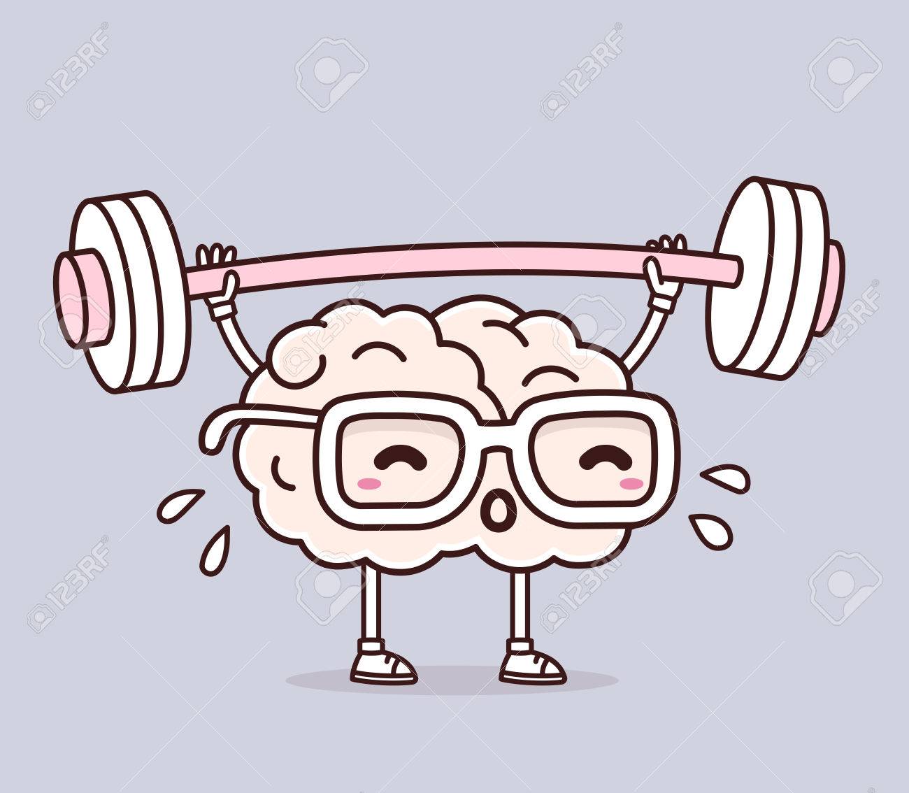Vector illustration of retro pastel color pink brain with glasses lifting weights on gray background. Exercising cartoon brain concept. Doodle style. Thin line art flat design of character brain for sport, training, education theme - 60106358 Vector illustration of retro pastel color pink brain with glasses lifting weights on gray background. Exercising cartoon brain concept. Doodle style. Thin line art flat design of character brain for sport, training, education theme - 60106358