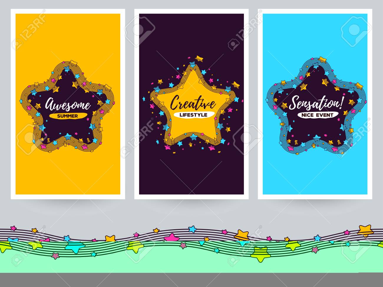 vector template with illustration of big star with a wave along