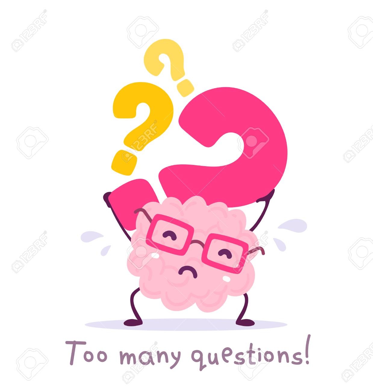 Vector illustration of pink color smile brain with glasses holding question mark on white background. Very strong cartoon brain concept. Doodle style. Flat style design of character brain for education theme - 103861074 Vector illustration of pink color smile brain with glasses holding question mark on white background. Very strong cartoon brain concept. Doodle style. Flat style design of character brain for education theme - 103861074