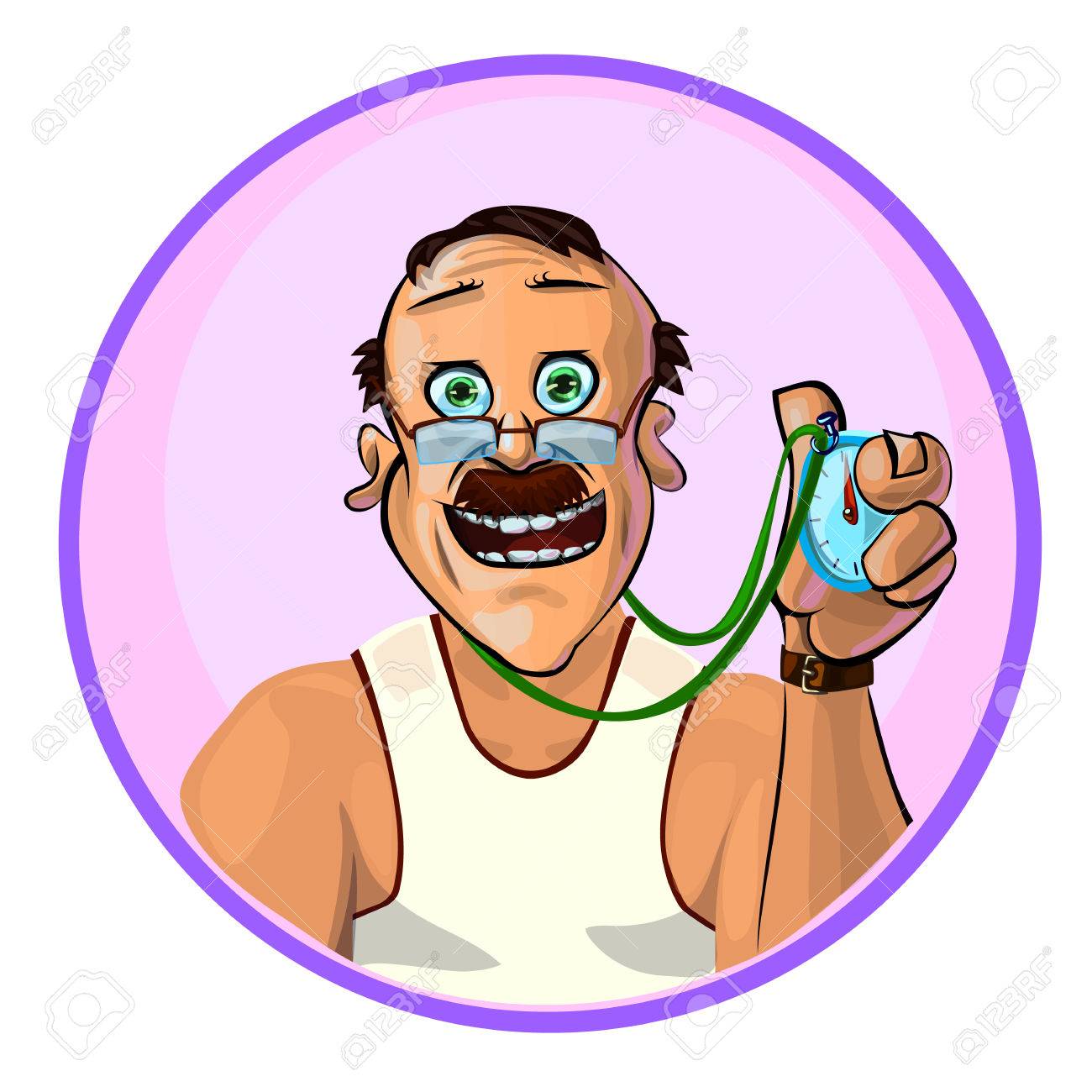 Vector Bild Trainer Lachelnd Einen Timer In Seiner Hand Halt Made In Comic Cartoon Stil Lizenzfrei Nutzbare Vektorgrafiken Clip Arts Illustrationen Image 50709092