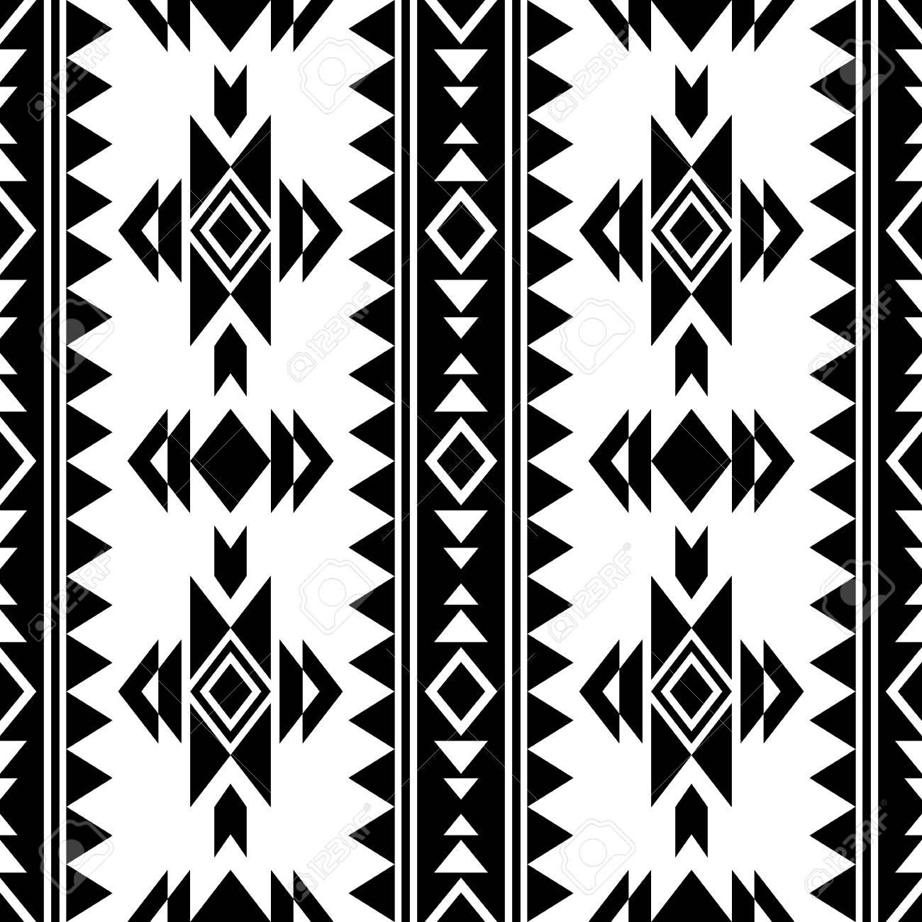 Black And White Seamless Pattern With Ethnic Motives Aztec Print