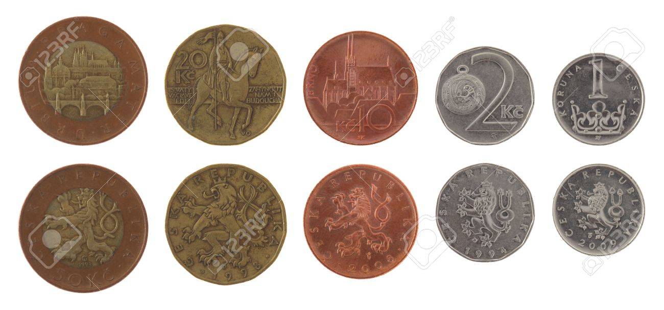 チェコ ・ コルナの硬貨を白で隔離されます。の写真素材・画像