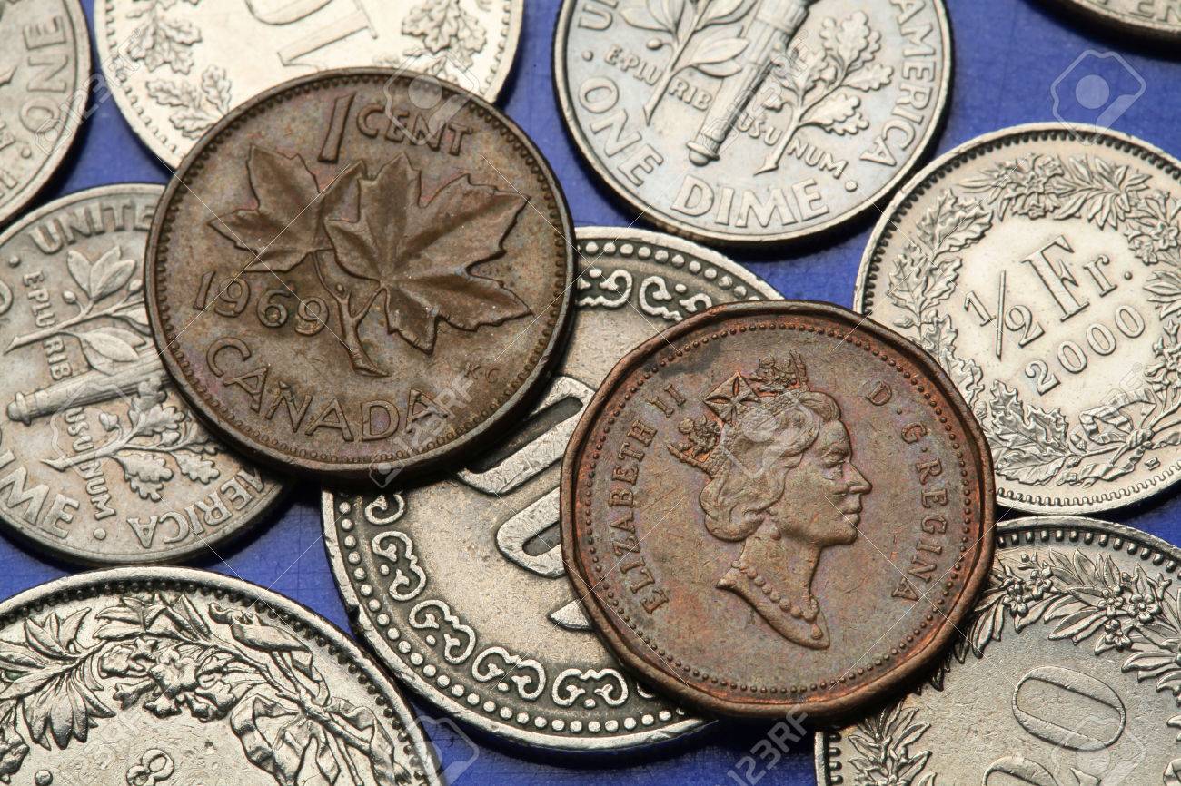 カナダのコイン。エリザベス女王とメープルの葉カナダの 1 セント硬貨に描かれています。の写真素材・画像素材 Image 31425604