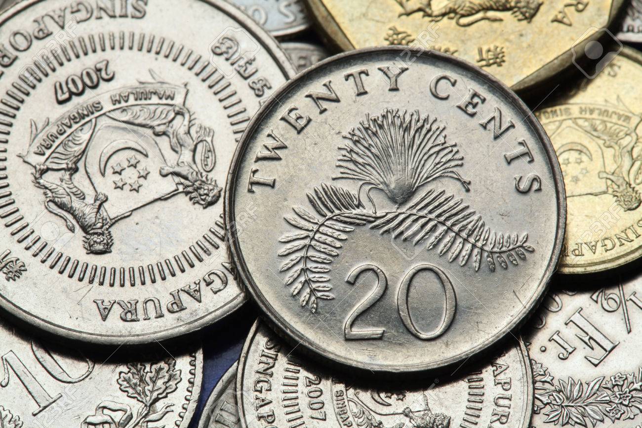 싱가포르의 동전입니다. 핑크 분말 퍼프 꽃 (Calliandra Surinamensis) 싱가포르 20 센트 동전에서 묘사. 로열티  무료 사진, 그림, 이미지 그리고 스톡포토그래피. Image 31425622