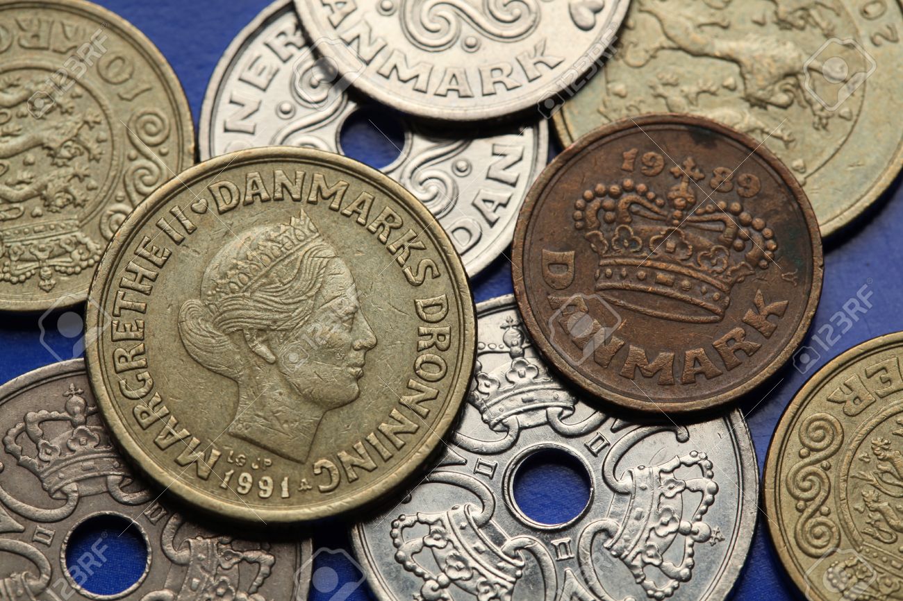 Coins Of Denmark. Queen Margrethe II Of Denmark Depicted In Danish Krone  Coins. Stock Photo, Picture and Royalty Free Image. Image 32086540., image size:1300x866