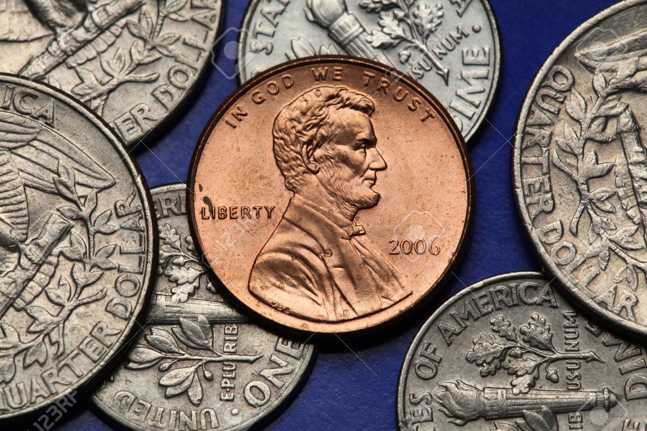 アメリカのコイン エイブラハム リンカーンは アメリカの 1 セント硬貨に描かれています の写真素材 画像素材 Image