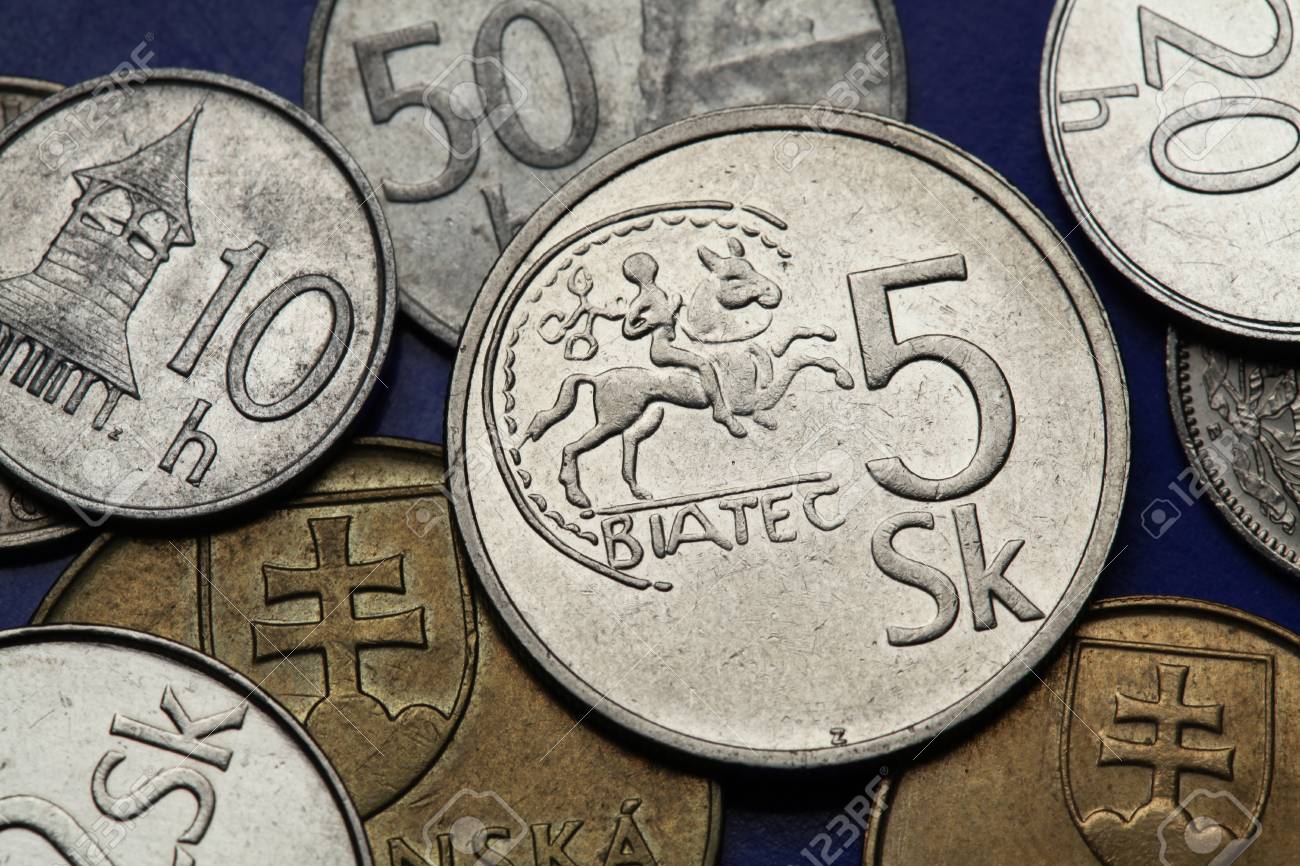 スロバキアのコイン 紀元前 1 世紀から Biatec のケルト族の硬貨はスロバキア 5 チェココルナ硬貨に描かれています の写真素材 画像素材 Image 34105828