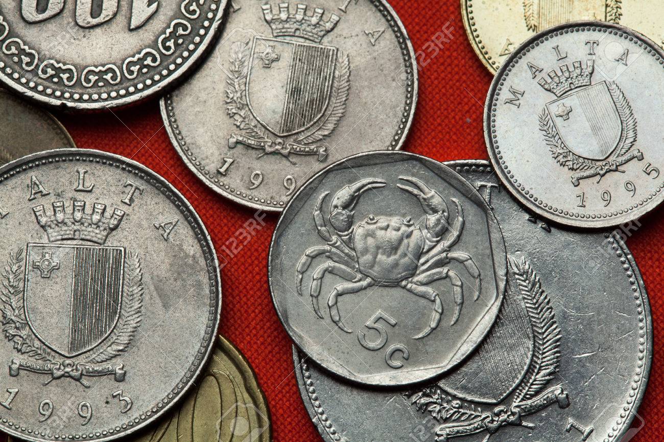 マルタの硬貨。マルタ淡水カニ (サワガニ Fluviatile Lanfrancoi) マルタの 5 セント硬貨に描かれています。の写真素材・画像素材  Image 53693358