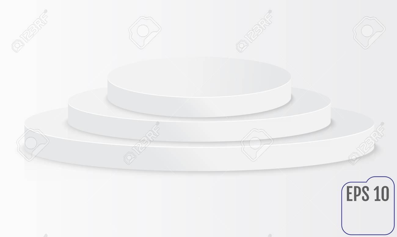 白い円形の表彰台 ラウンド ステージ表彰台 白い背景で隔離の台座 3 つのレベル ベクトルの図 のイラスト素材 ベクタ Image