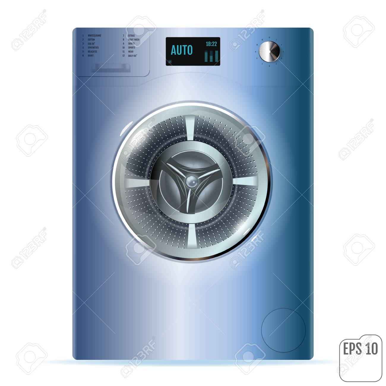 Washing Machine Isolated On White Background Front View Of Blue Steel Washer Modern Realistic Vector Illustration Of Home Appliances Royalty Free Cliparts Vectors And Stock Illustration Image