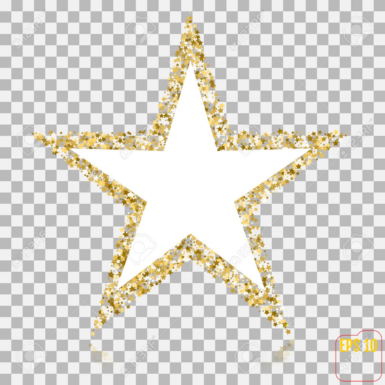 golden glitter star of many small stars vector banner on transparent