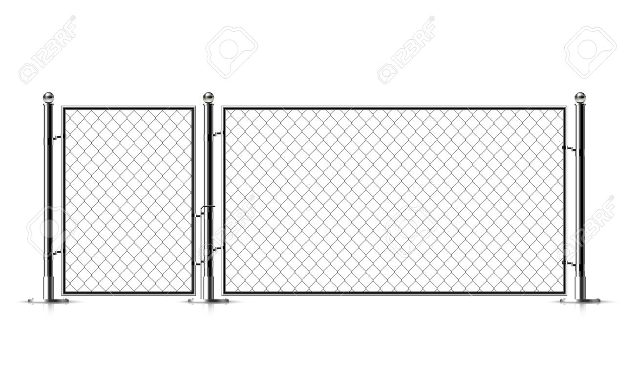 Realistic Metal Chain Link Fence. Rabitz. Art Design Gate. Cemetery Fence,  Hedge, Prison Barrier, Secured Property. The Chain Link Of Hedge Wire Mesh  Steel Metal. Royalty Free SVG, Cliparts, Vectors, and Stock, image size:1300x761