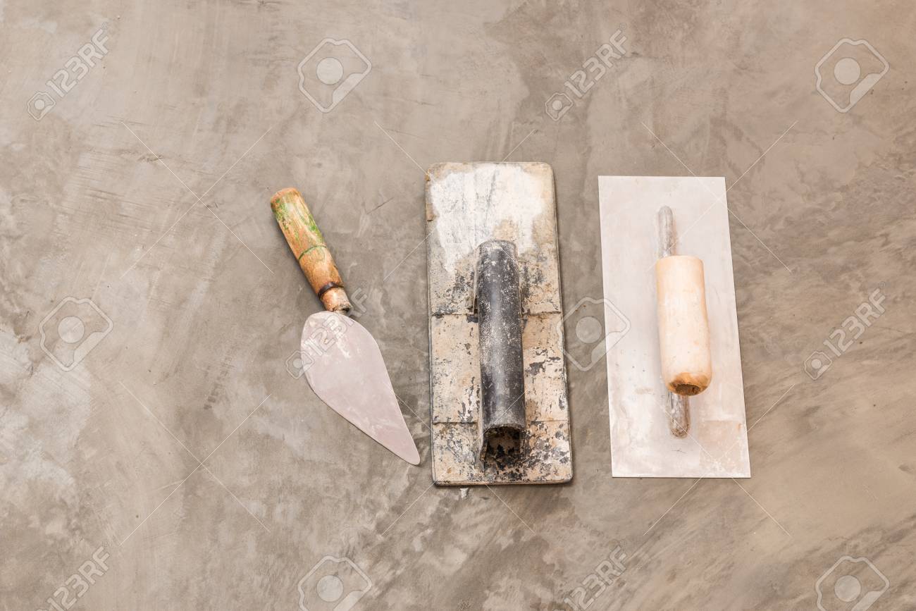 De Cerca Herramientas De Construcción Para Trabajo Concreto En El Fondo De La Superficie De Pulido Fotos, Retratos, Imágenes Y Fotografía De Libres De Derecho. Image 43146693.