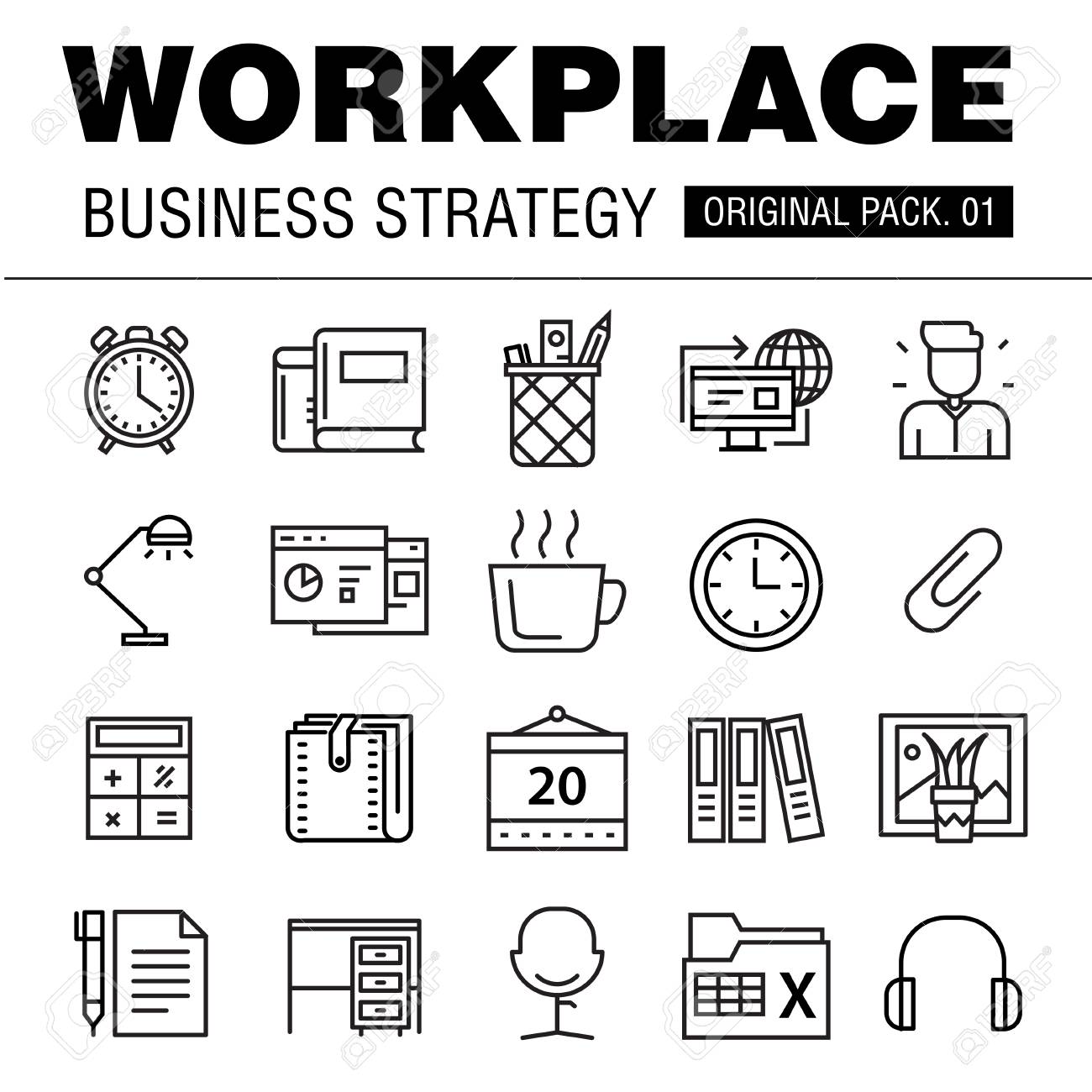 Modern Workplace Business Strategy Thin Line Icons Set Of Office