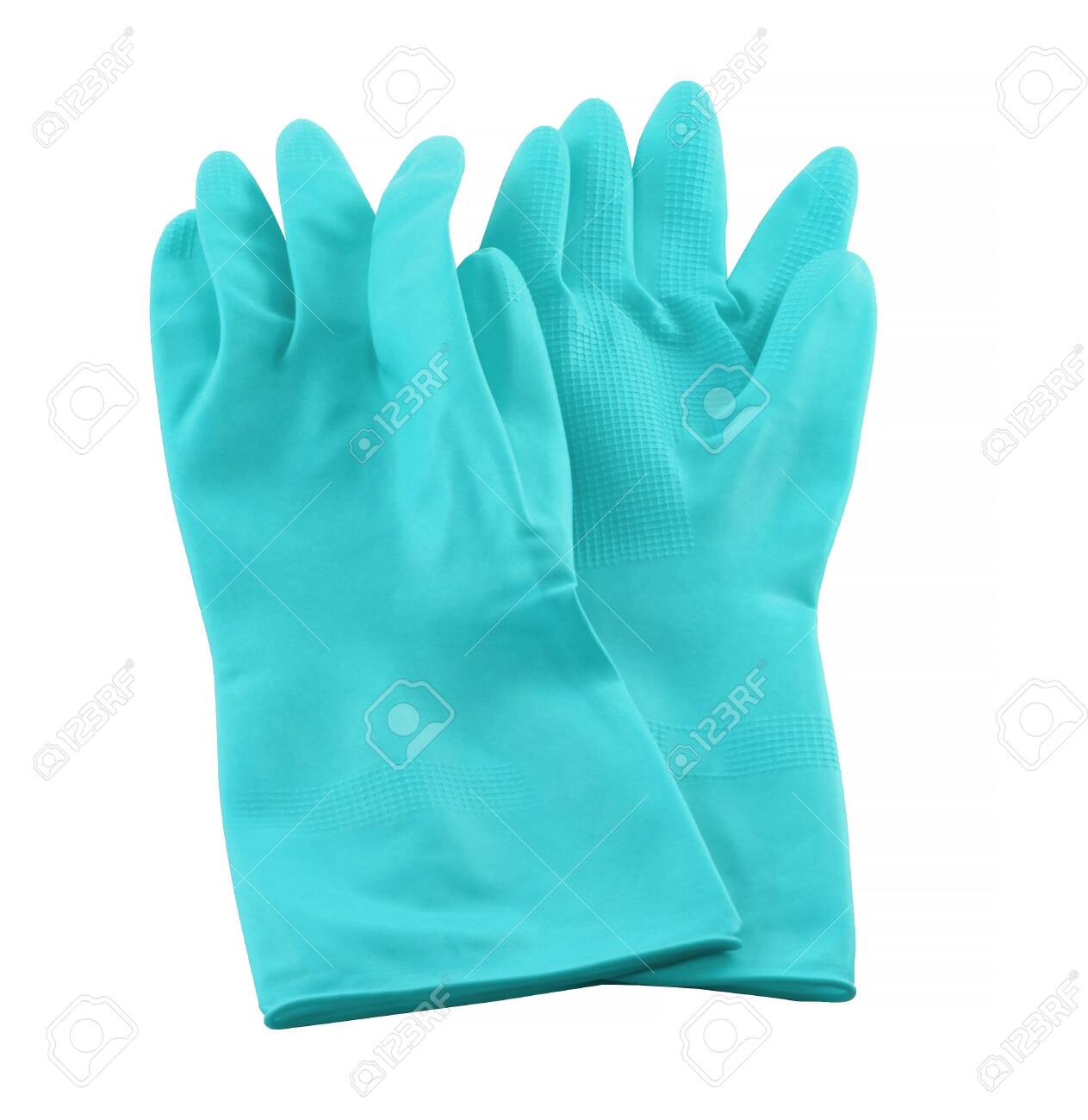 Blue rubber gloves for cleaning isolated on white background. It is used for hand protection. It's for houseworks - 153493830 Blue rubber gloves for cleaning isolated on white background. It is used for hand protection. It's for houseworks - 153493830