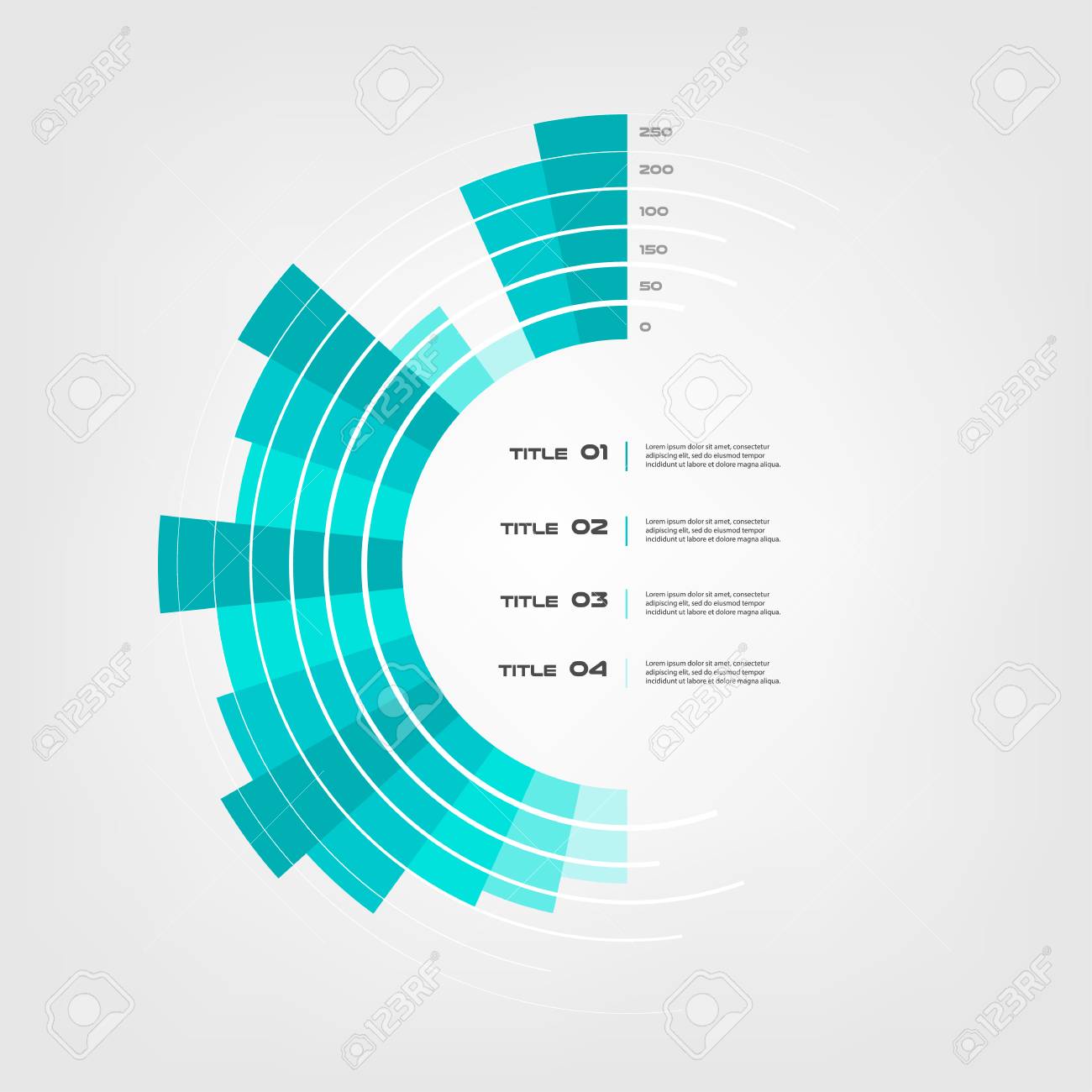 一連の円グラフ内のサンバースト チャートのカラー インフォグラフィックスがステップバイステップで表示されます。チャート、グラフ、5つのオプションを持つ図の要素  - 部品、プロセス。プレゼンテーション用のベクタービジネステンプレートのイラスト素材・ベクター ...