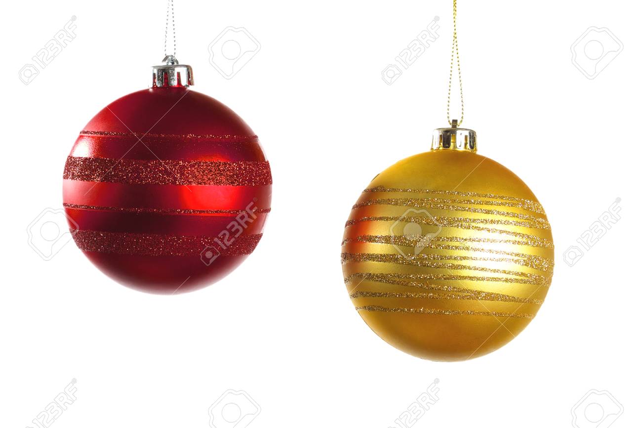 red and yellow christmas balls hanging on white background stock yellow christmas balls