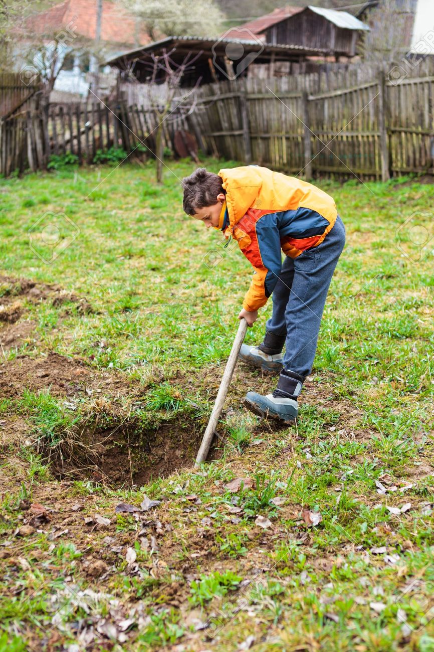 boy digging on a