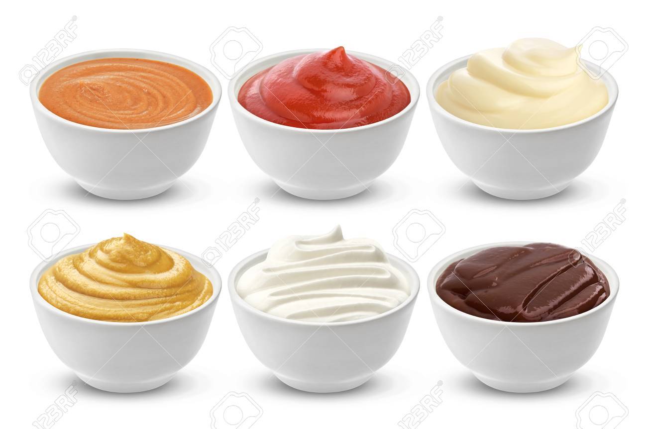 Set of different sauces isolated on white - 77680487 Set of different sauces isolated on white - 77680487