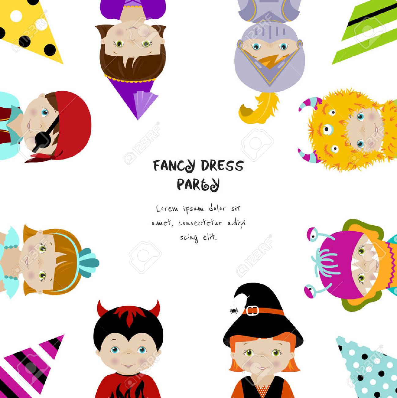square background for fancy dress party invitation with cute