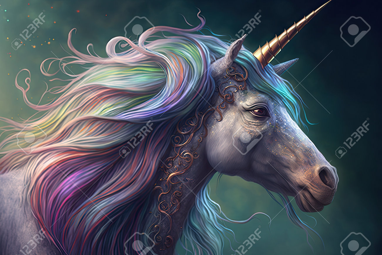 Unicorn With Rainbow Mane And Horn, Fantasy Illustration. Stock Photo,  Picture and Royalty Free Image. Image 201756923., image size:1300x867