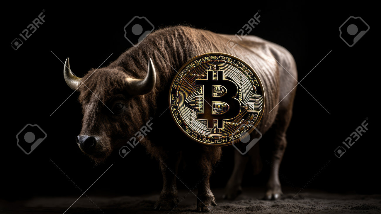 황소 디지털 통화 암호화폐 배경의 황금 비트코인 로열티 무료 사진, 그림, 이미지 그리고 스톡포토그래피. Image 202923275